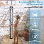 Lauko dušas su saulės energijos vandens pašildymu 217 cm su besisukančia galvute (Sidabrinė)