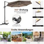 Skėtis su 28 LED žibintais ir trimis pasvirimo kampais Ø300 cm (Ruda)