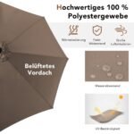 Skėtis su 28 LED žibintais ir trimis pasvirimo kampais Ø300 cm (Ruda)