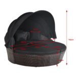 Apvalus lauko daybed'as su ištraukiamu stogeliu (Juoda)