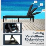 Reguliuojamas lauko gultas su ratano apdaila iki 150 kg (Juoda)