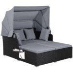 Dvieilis lauko gultas su stogeliu ir išlankstomomis šoninėmis lentynėlėmis (Pilka)