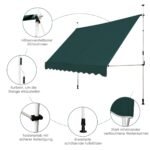 Tiesiamoji markizė be gręžimo 300 cm pločio su aukščio reguliavimu (Žalia)