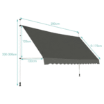 Aukštesnė reguliuojama balkono markizė be gręžimo (Pilka)