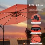 Sodo skėtis su 32 LED saulės šviesomis rankenėle 300 cm (Oranžinė)