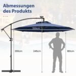 Sodo skėtis su 32 LED saulės lemputėmis ir rankenėle 300 cm (Tamsiai mėlyna)