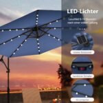 Sodo skėtis su 32 LED saulės lemputėmis ir rankenėle 300 cm (Tamsiai mėlyna)