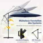 Sodo skėtis su 32 LED saulės lemputėmis ir rankenėle 300 cm (Tamsiai mėlyna)