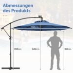 Lauko skėtis su 32 LED saulės šviestuvais ir rankenėle (Mėlyna)