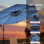 Lauko skėtis su 32 LED saulės šviestuvais ir rankenėle (Mėlyna)