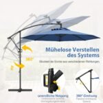 Lauko skėtis su 32 LED saulės šviestuvais ir rankenėle (Mėlyna)