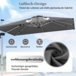 Stačiakampis skėtis nuo saulės 300x300 cm su švaistikliu (Pilka)