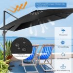 Skėtis su strypais 300 x 300 cm švaistikliu ir 360° rotacija (Juoda)