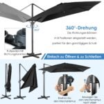 Skėtis su strypais 300 x 300 cm švaistikliu ir 360° rotacija (Juoda)