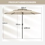 Vėjo atsparus 300 cm sodo skėtis su rankena ir atlenkiama funkcija (Smėlio)