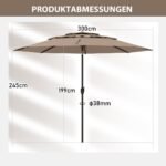 Vėjo atsparus sodo skėtis 300 cm su rankenėle ir pasukimo funkcija (Natūrali ruda)