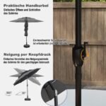 Vėjo nešamas sodo skėtis 300 cm su rankena ir palenkimo funkcija (Pilka)