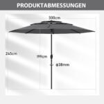 Vėjo nešamas sodo skėtis 300 cm su rankena ir palenkimo funkcija (Pilka)