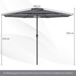 Lauko skėtis nuo saulės 350 cm su rankena (Pilka)