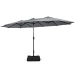 Dvigubas sodo skėtis su stovu ir rankena pilkos spalvos 451.5 cm (Pilka)