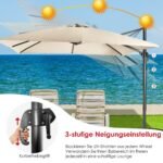 Sodo skėtis su 3 pasvirimo kampais ir 360° sukimosi funkcija (Smėlio)