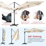 Sodo skėtis su 3 pasvirimo kampais ir 360° sukimosi funkcija (Smėlio)