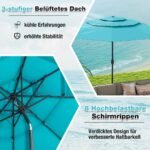 Vėjo atsparus sodo skėtis 300 cm su rankena ir reguliuojamu kampu (Turkio)