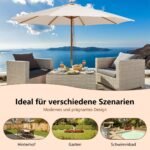 Auksinis skėtis nuo saulės su medine konstrukcija ir 8 bambuko atramomis (Smėlio)