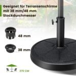 Sunkus terasos skėčio stovas su 45 cm pagrindo skersmeniu (Juoda)