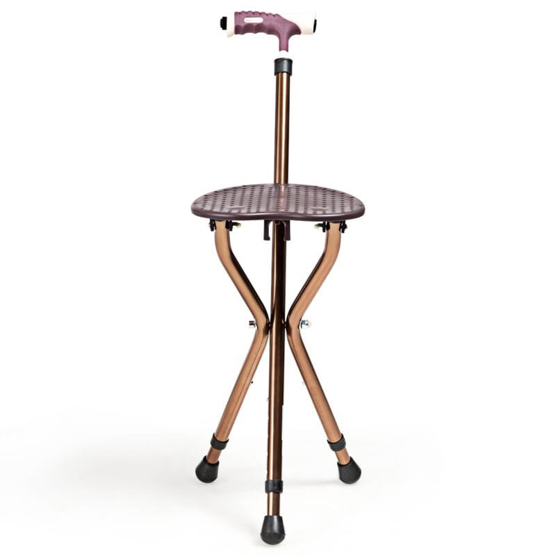 Sulankstoma neįgaliųjų lazdelė-taburetė su LED apšvietimu (Ruda)