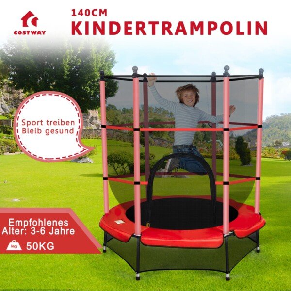 Apvalus vaikiškas batutas su apsauginiu tinklu (Raudona ir juoda)