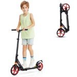 Sulankstomas paspirtukas su 20 cm PU ratukais ir reguliuojamu vairu (Raudona ir juoda)