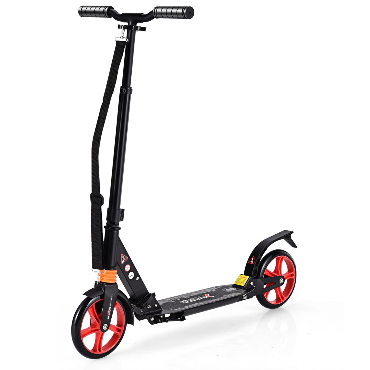 Sulankstomas paspirtukas su 20 cm PU ratukais ir reguliuojamu vairu (Raudona ir juoda)