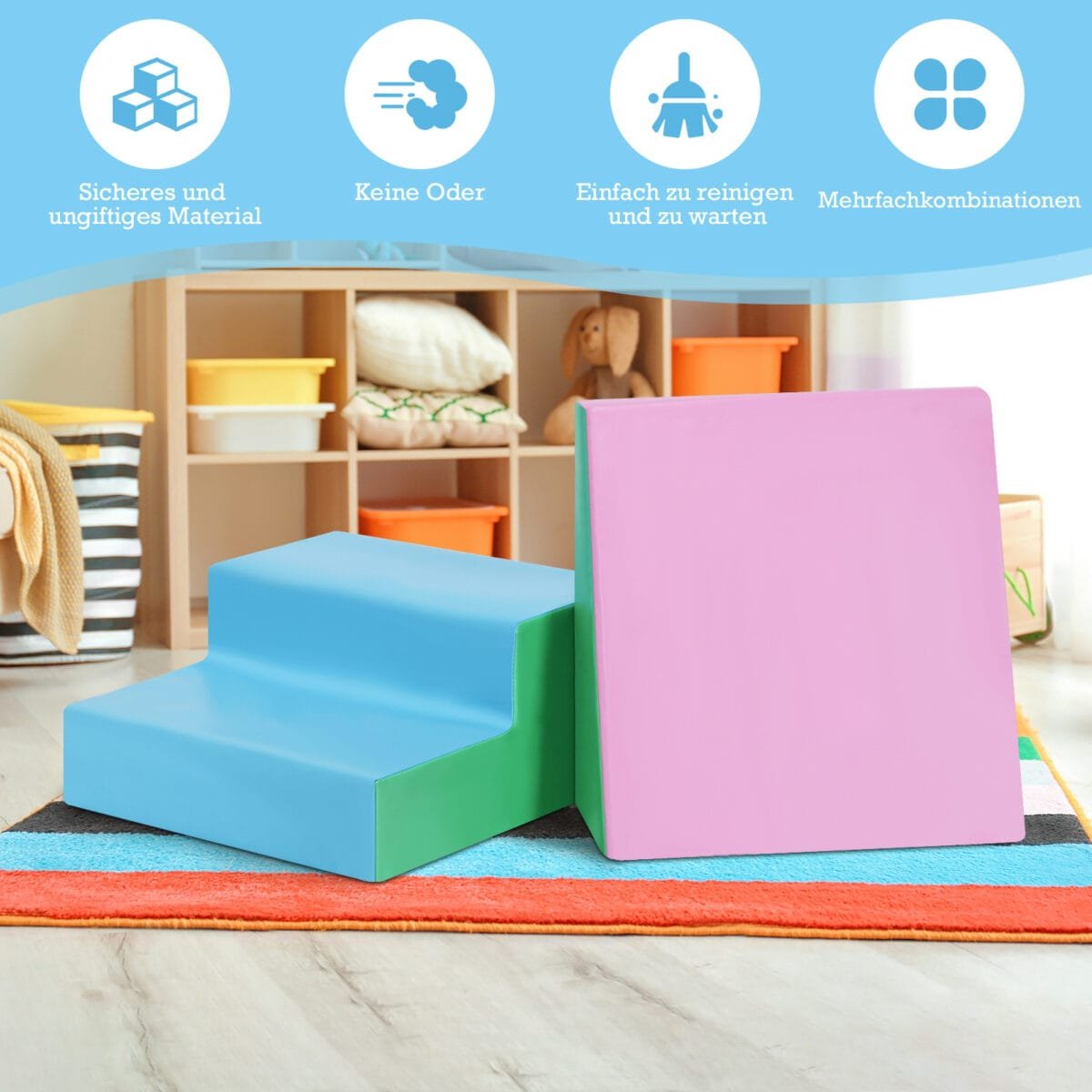 Minkštų lavinamųjų kaladėlių rinkinys laipiojimui ir čiuožinėjimui (Spalvotas)