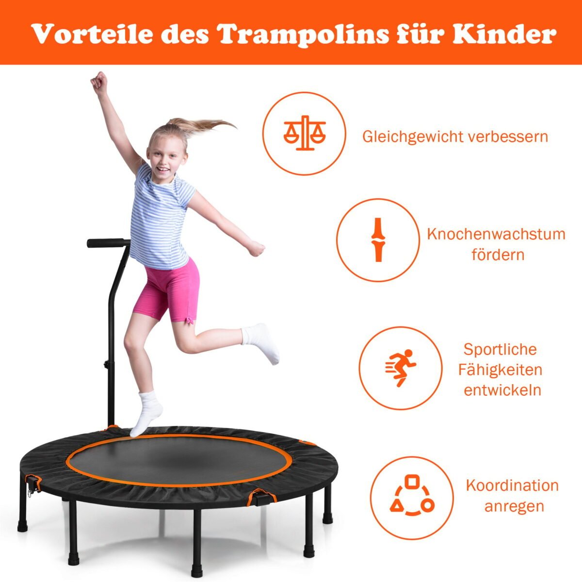 Sulankstomas treniruočių batutas su reguliuojama rankena (Juoda)