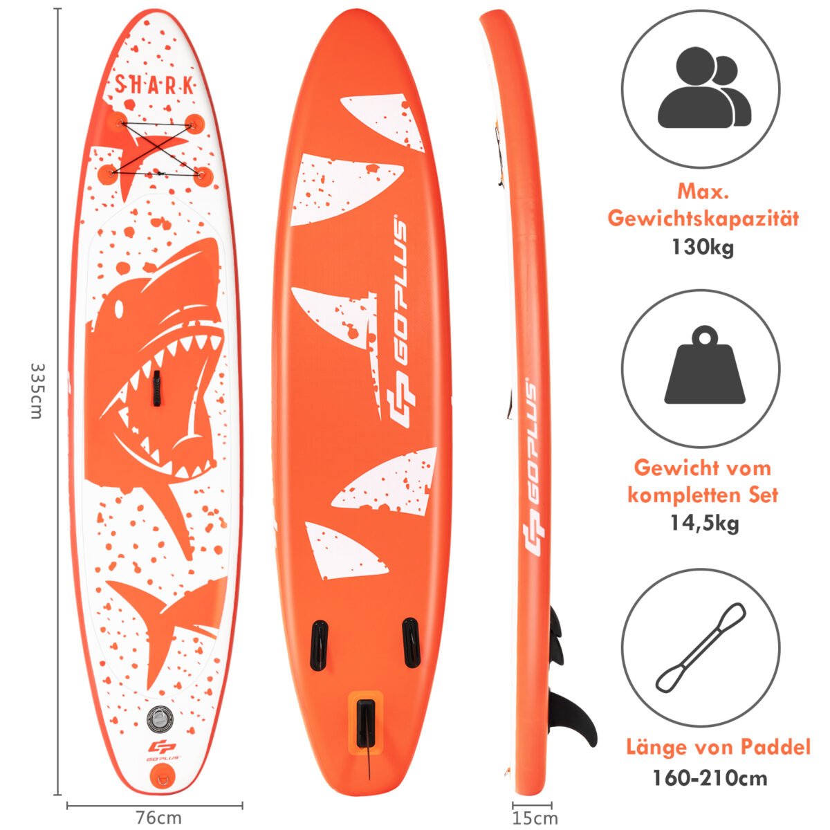 Pripučiama irklentė su vienu irklu 335 cm (Oranžinė ir balta)