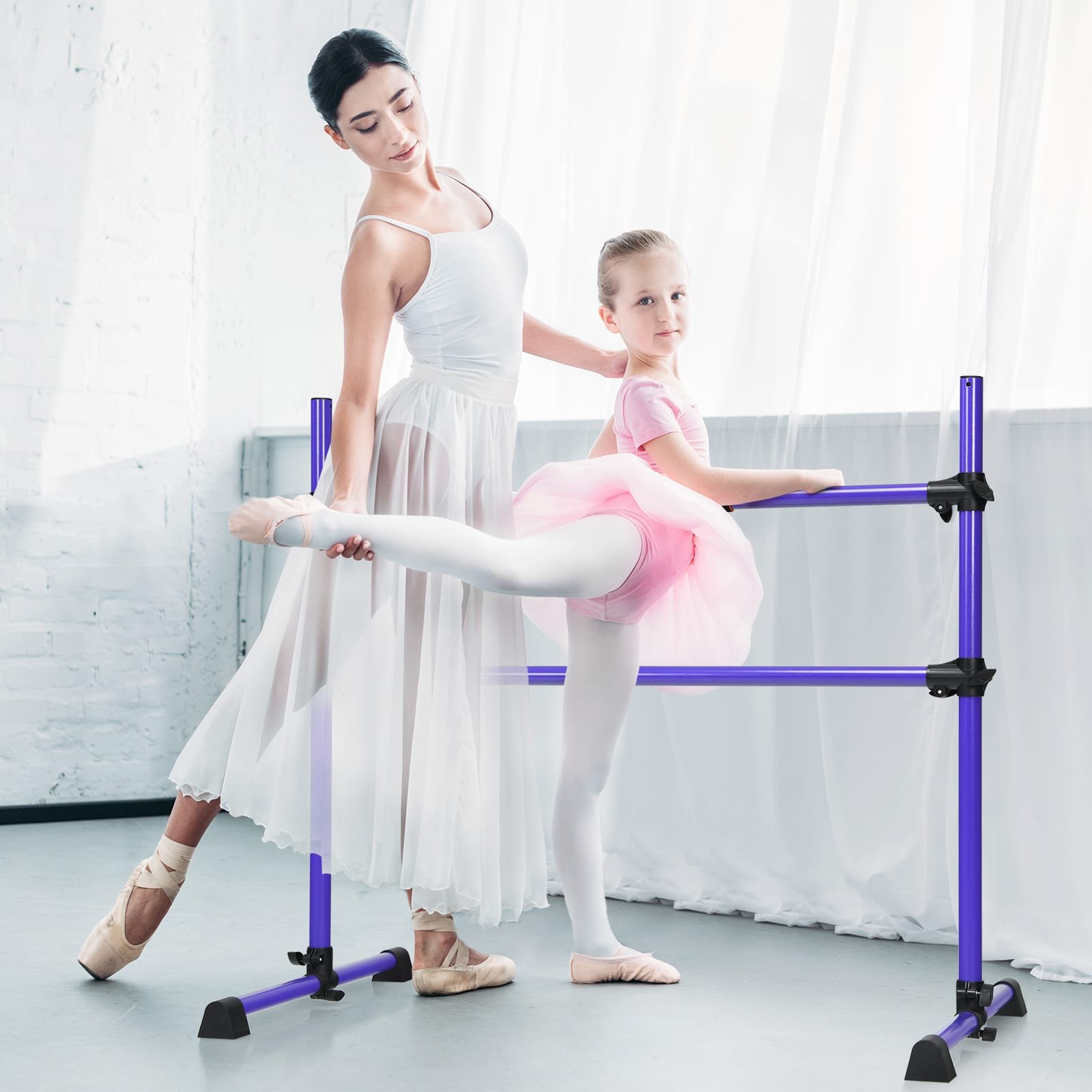 sp37449pu-12 Reguliuojamo aukščio mobilus baleto ir tempimo stendas (Violetinė)