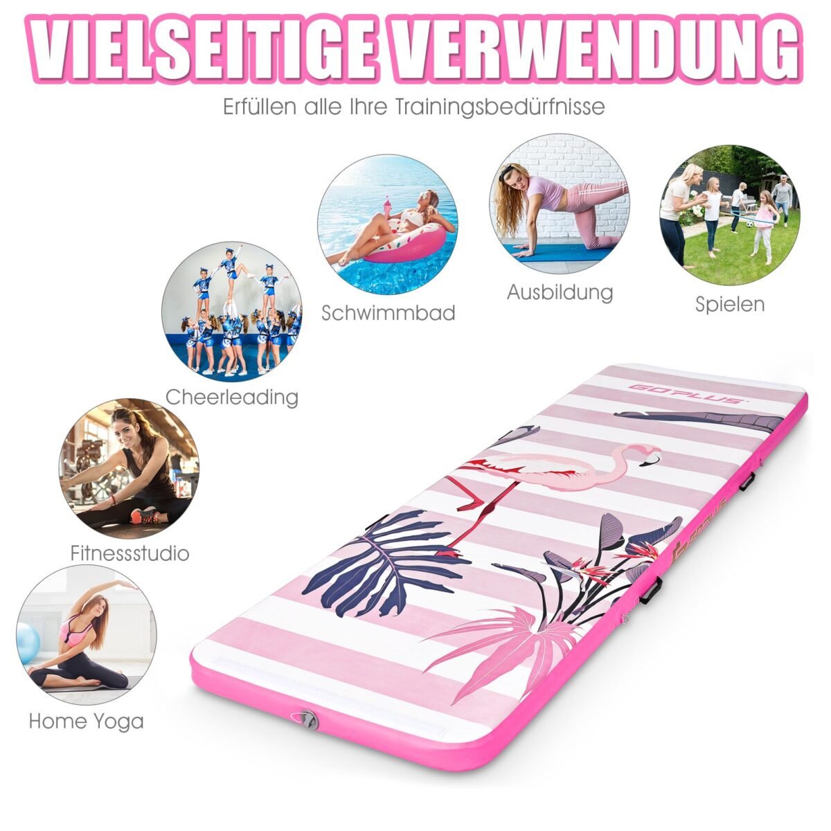Pripučiama gimnastikos aikštelė 300 x 100 x 10 cm (Rožinė)