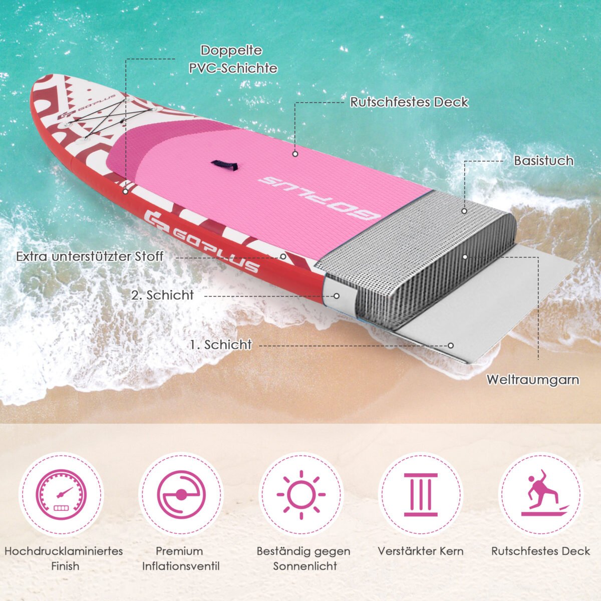 Irklavimo lenta 325 x 76 x 16 cm (Rožinė)