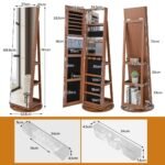 Sukamoji veidrodinė papuošalų spintelė su LED apšvietimu ir didele talpa (Natūrali medžio)