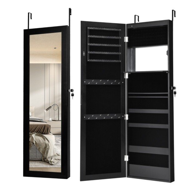 Aksesuarų spintelė su veidrodžiu ir LED apšvietimu (Juoda)