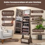 Pastatomas papuošalų ir kosmetikos organizatorius su veidrodžiu ir LED apšvietimu (Ruda)