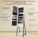 Kompaktiška juvelyrinių dirbinių spintelė su viso ilgio veidrodžiu ir LED apšvietimu (Balta)