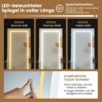 Kompaktiška juvelyrinių dirbinių spintelė su viso ilgio veidrodžiu ir LED apšvietimu (Balta)