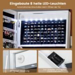 Kompaktiška juvelyrinių dirbinių spintelė su viso ilgio veidrodžiu ir LED apšvietimu (Balta)