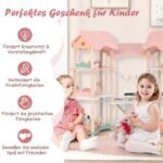 Medinis lėlių namelis su baldais (Rožinė)