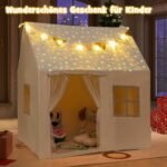 Vaikų žaidimų namelis su paminkštintu kilimėliu ir LED žvaigždžių girlianda (Smėlio)