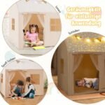 Vaikų žaidimų namelis su paminkštintu kilimėliu ir LED žvaigždžių girlianda (Smėlio)