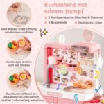 Vaikų žaidimų virtuvėlė su šviesa garsu ir 49 priedais (Rožinė)