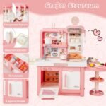 Vaikų žaidimų virtuvėlė su šviesa garsu ir 49 priedais (Rožinė)